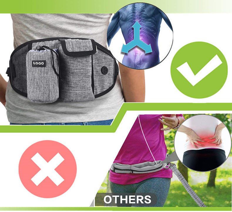 Laisse d'Entraînement pour Chien avec Sac à Taille, Laisse Sans Mains pour Course et Promenade en Extérieur, Sac Portatif pour Nourriture et Eau pour Chien, Sacs de Rangement