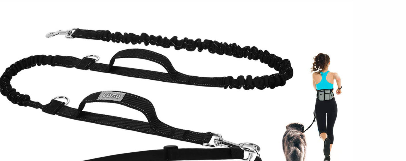 Laisse d'Entraînement pour Chien avec Sac à Taille, Laisse Sans Mains pour Course et Promenade en Extérieur, Sac Portatif pour Nourriture et Eau pour Chien, Sacs de Rangement