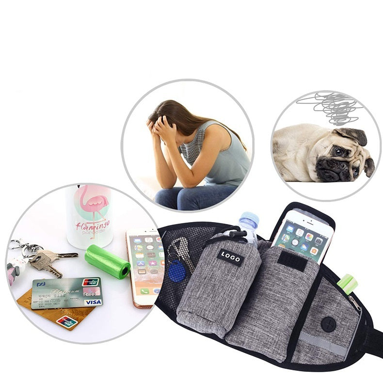 Laisse d'Entraînement pour Chien avec Sac à Taille, Laisse Sans Mains pour Course et Promenade en Extérieur, Sac Portatif pour Nourriture et Eau pour Chien, Sacs de Rangement