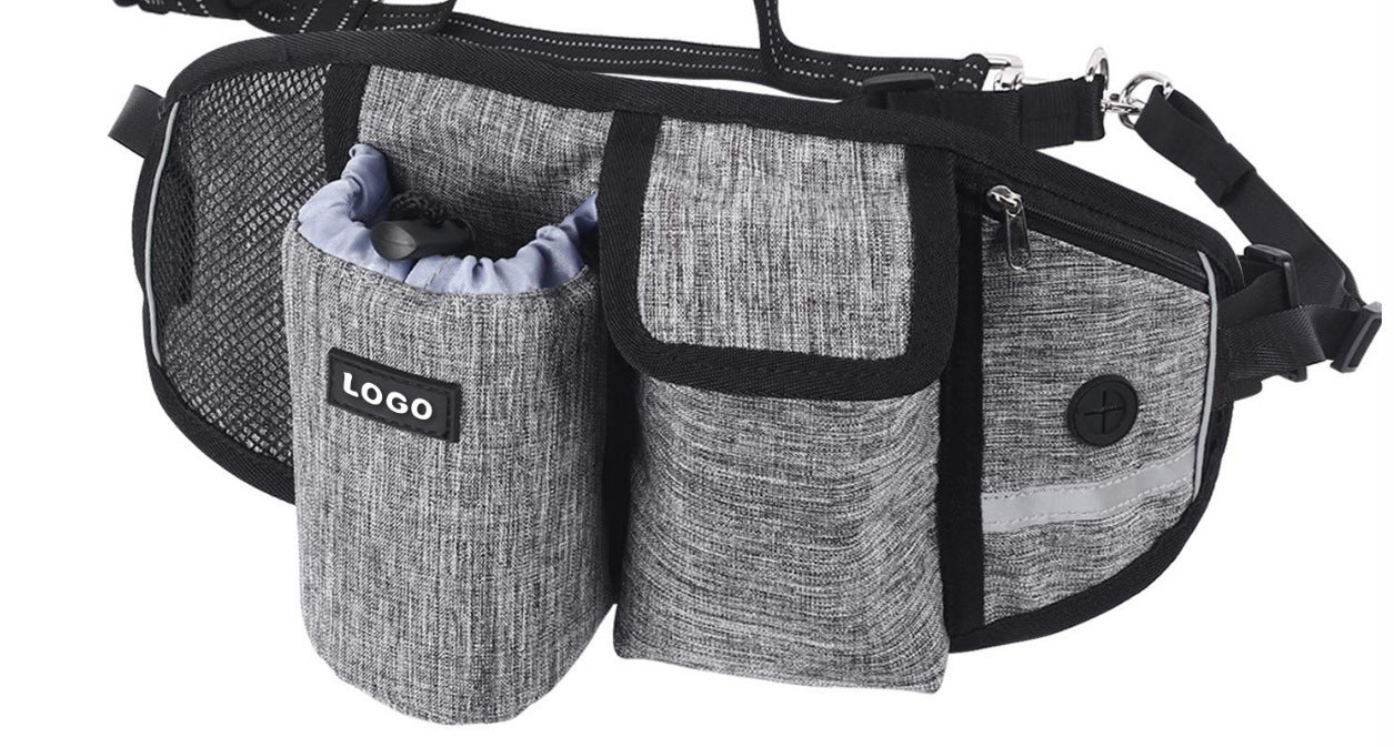 Laisse d'Entraînement pour Chien avec Sac à Taille, Laisse Sans Mains pour Course et Promenade en Extérieur, Sac Portatif pour Nourriture et Eau pour Chien, Sacs de Rangement
