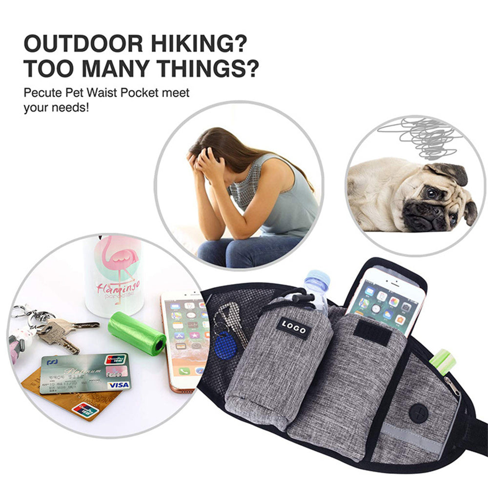 Laisse d'Entraînement pour Chien avec Sac à Taille, Laisse Sans Mains pour Course et Promenade en Extérieur, Sac Portatif pour Nourriture et Eau pour Chien, Sacs de Rangement