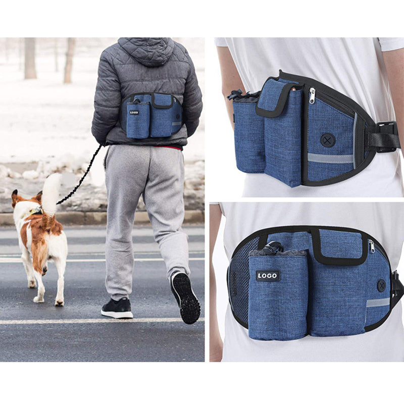 Laisse d'Entraînement pour Chien avec Sac à Taille, Laisse Sans Mains pour Course et Promenade en Extérieur, Sac Portatif pour Nourriture et Eau pour Chien, Sacs de Rangement