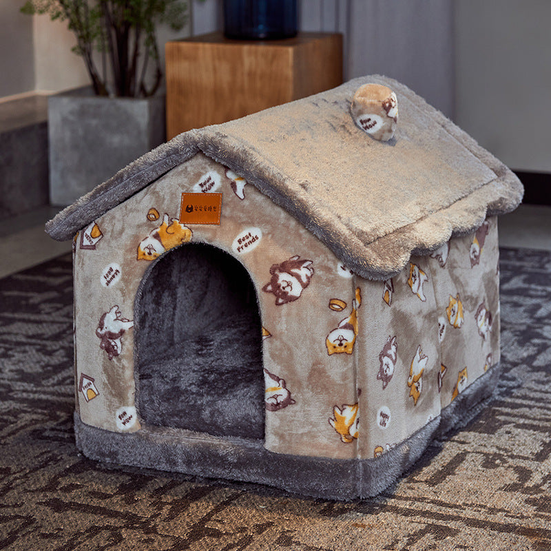 Maison pour chien pliable, lit pour chat et chien, villa d'hiver pour chien, chenil pour dormir, nid amovible, canapé chaud en forme de cave, fournitures pour animaux.