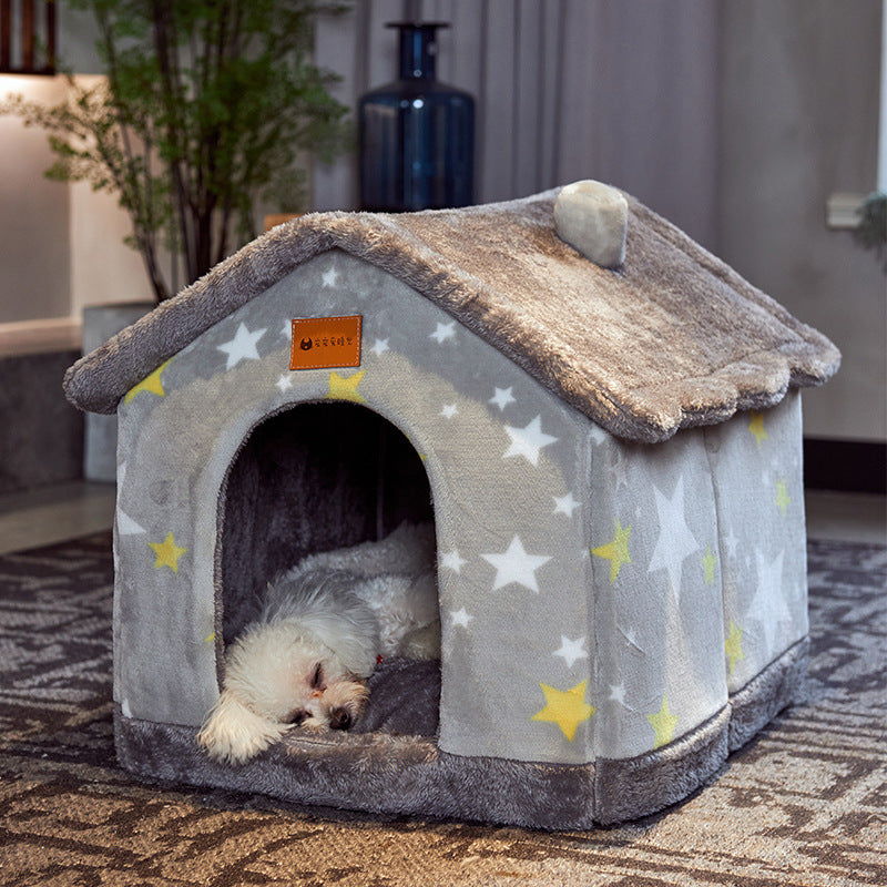 Maison pour chien pliable, lit pour chat et chien, villa d'hiver pour chien, chenil pour dormir, nid amovible, canapé chaud en forme de cave, fournitures pour animaux.
