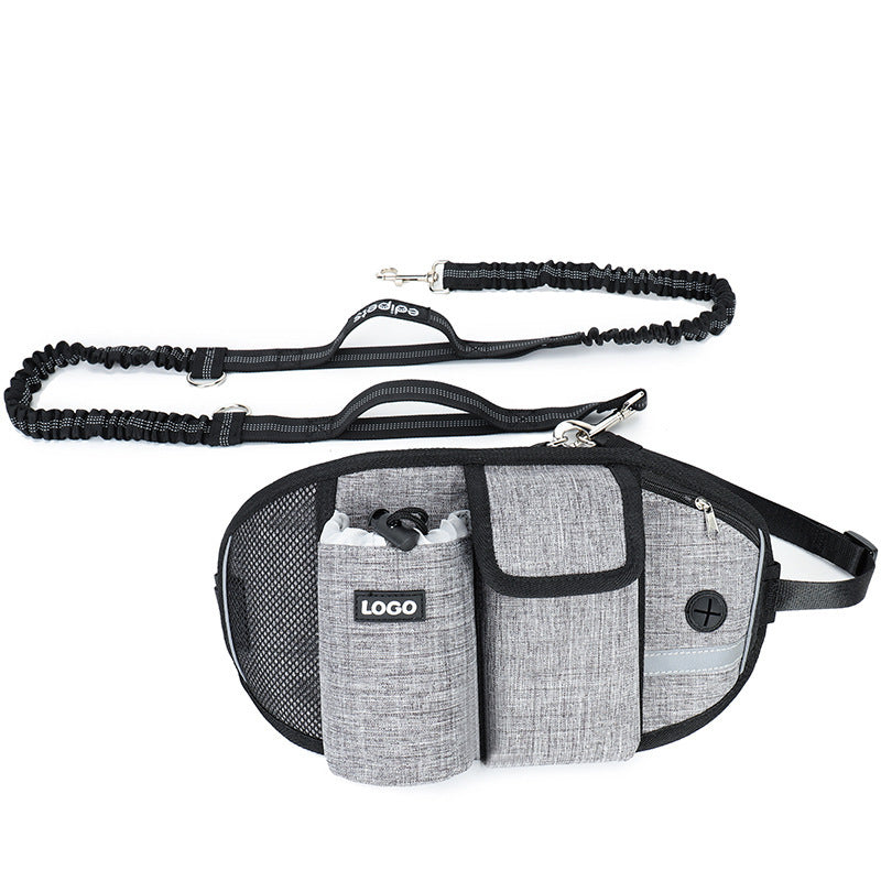 Laisse d'Entraînement pour Chien avec Sac à Taille, Laisse Sans Mains pour Course et Promenade en Extérieur, Sac Portatif pour Nourriture et Eau pour Chien, Sacs de Rangement