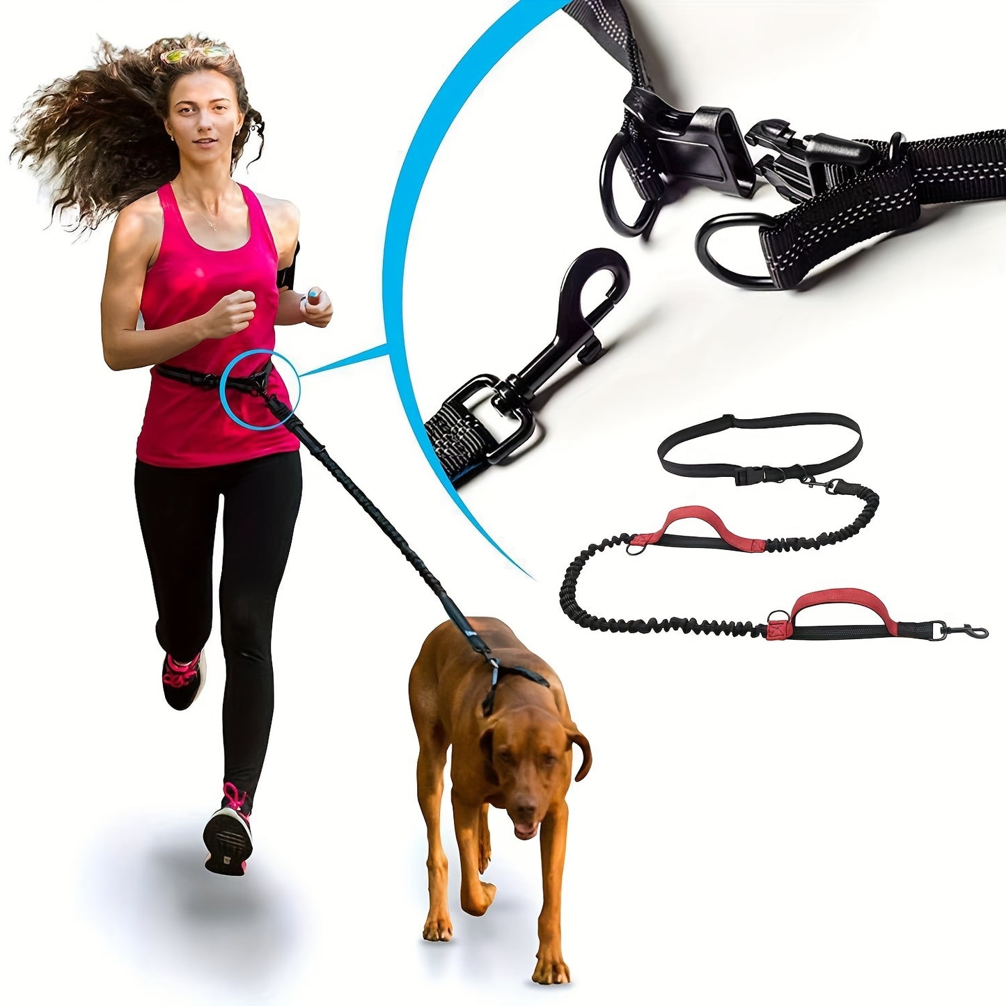 Laisse pour chien mains libres pour courir et marcher - Nylon durable, ceinture réglable, idéale pour les animaux actifs