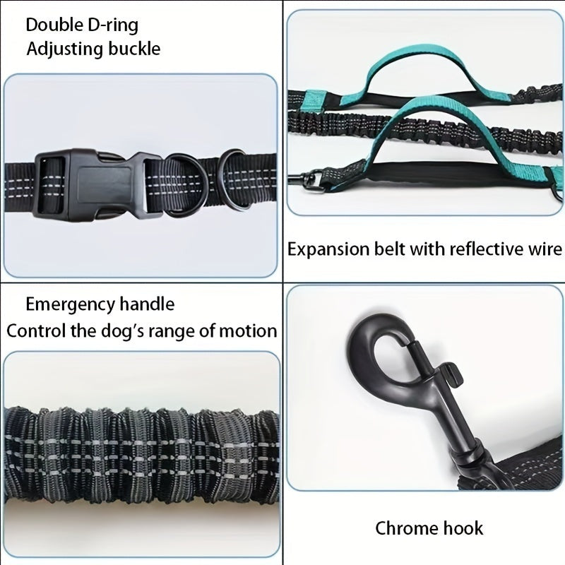 Laisse pour chien mains libres pour courir et marcher - Nylon durable, ceinture réglable, idéale pour les animaux actifs