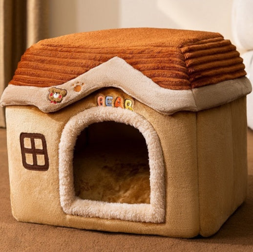 Maison pour chien pliable, lit pour chat et chien, villa d'hiver pour chien, chenil pour dormir, nid amovible, canapé chaud en forme de cave, fournitures pour animaux.