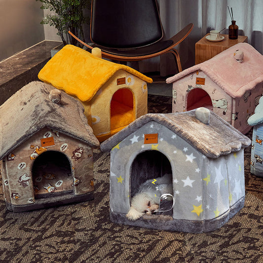Maison pour chien pliable, lit pour chat et chien, villa d'hiver pour chien, chenil pour dormir, nid amovible, canapé chaud en forme de cave, fournitures pour animaux.